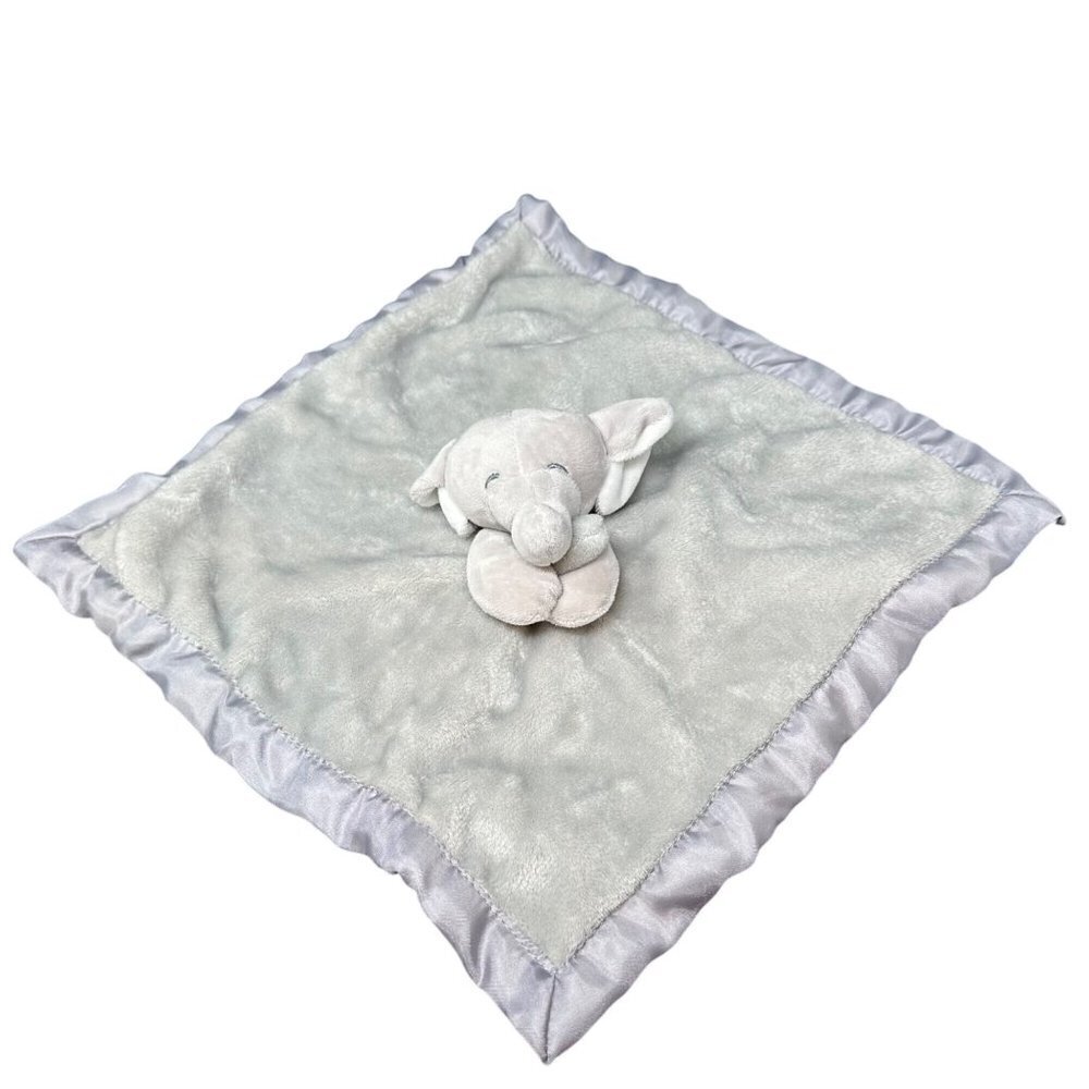 Carters Gray Elephant Security Blanket Satin Trim 14in Baby Lovey Plush Blankie